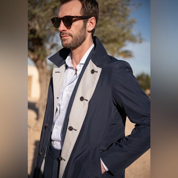 Gallotti Men's Reversible Raincoat in Navy and Beige Size US 42 NWT - Picture 3 of 14